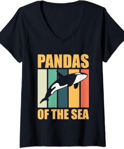 Womens Pandas Of The Sea Ocean Orca Sea Mamal Lover V-Neck T-Shirt