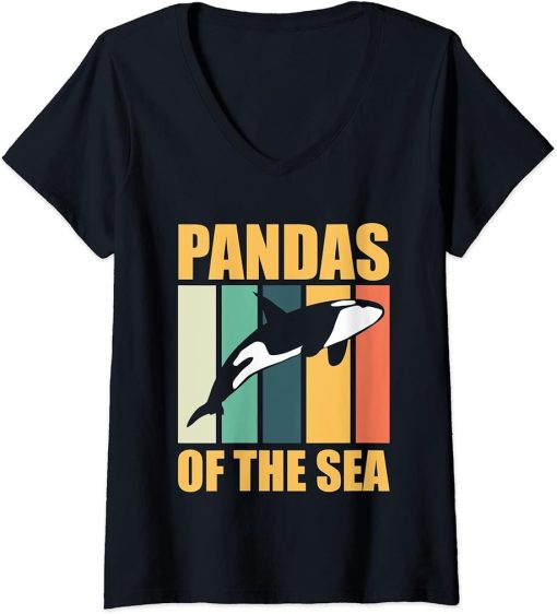 Womens Pandas Of The Sea Ocean Orca Sea Mamal Lover V-Neck T-Shirt