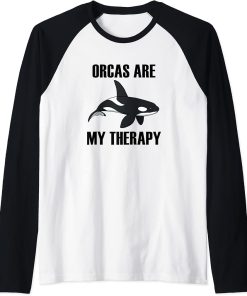 Orcas as Therapy Ocean Cute Sea Animal Whale Raglan Baseball Tee