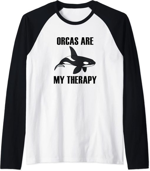 Orcas as Therapy Ocean Cute Sea Animal Whale Raglan Baseball Tee