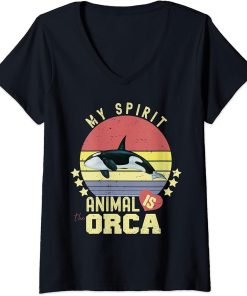 Womens my spirit animal is the Orca, Funny Cute Orca whale V-Neck T-Shirt