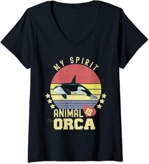 Womens my spirit animal is the Orca, Funny Cute Orca whale V-Neck T-Shirt