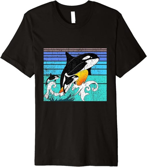 Orca Family Vintage Retro Art, Killer Whale Family Birthdays Premium T-Shirt